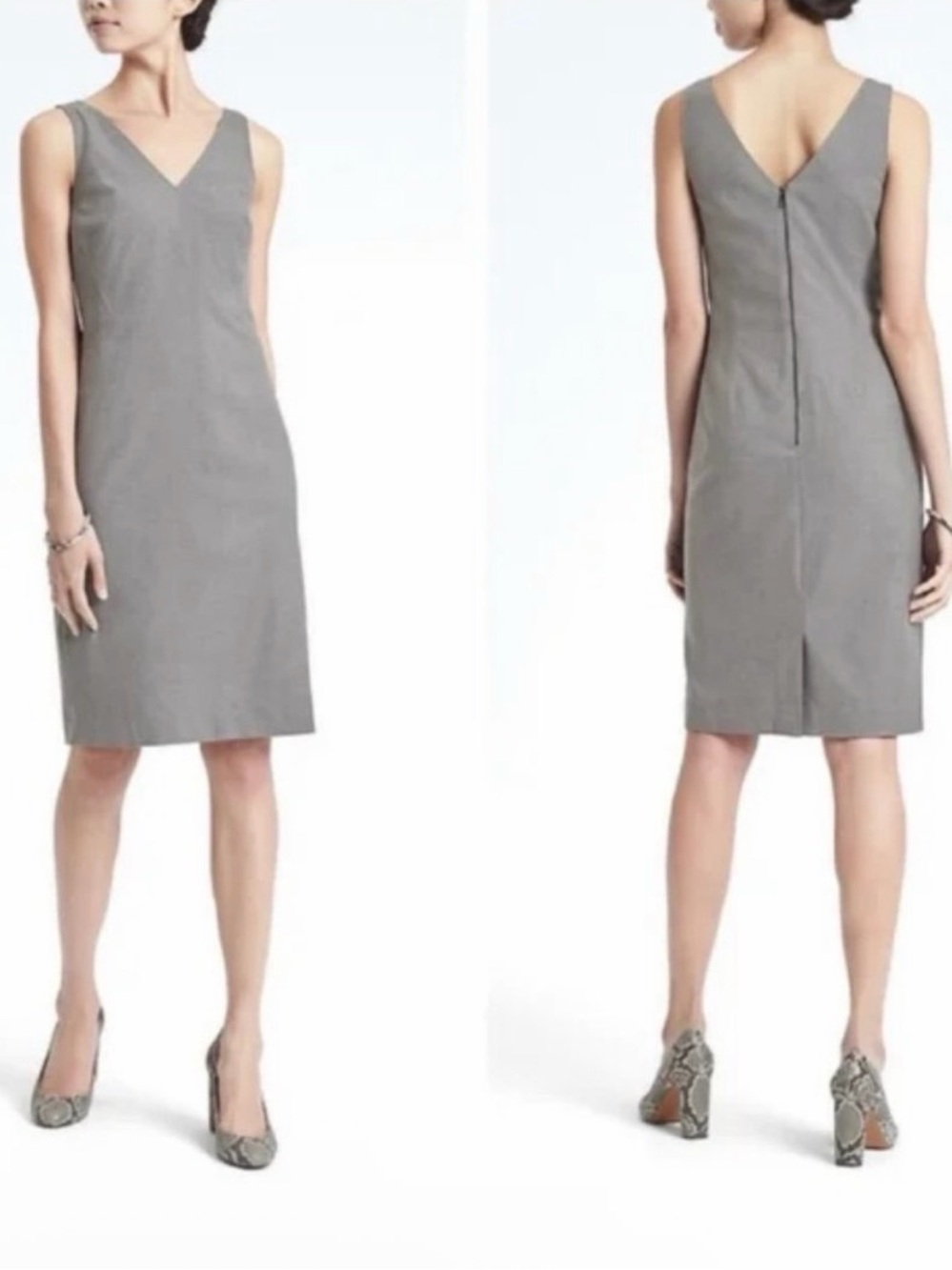 Banana Republic V-Neck Sleeveless Sheath Dress in Gray